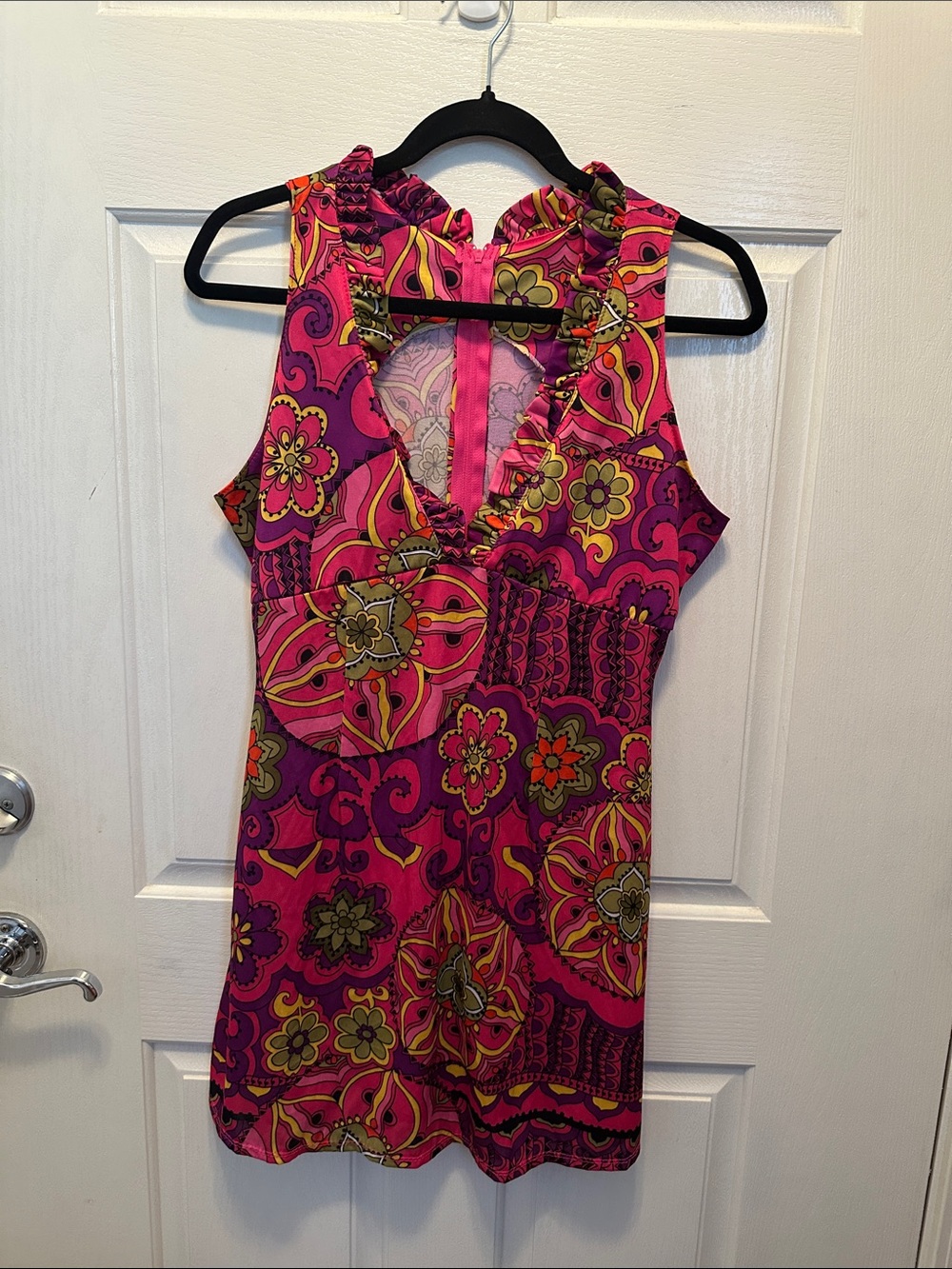 Vintage Retro Vibrant Pink & Purple Floral Print  Mini Dress